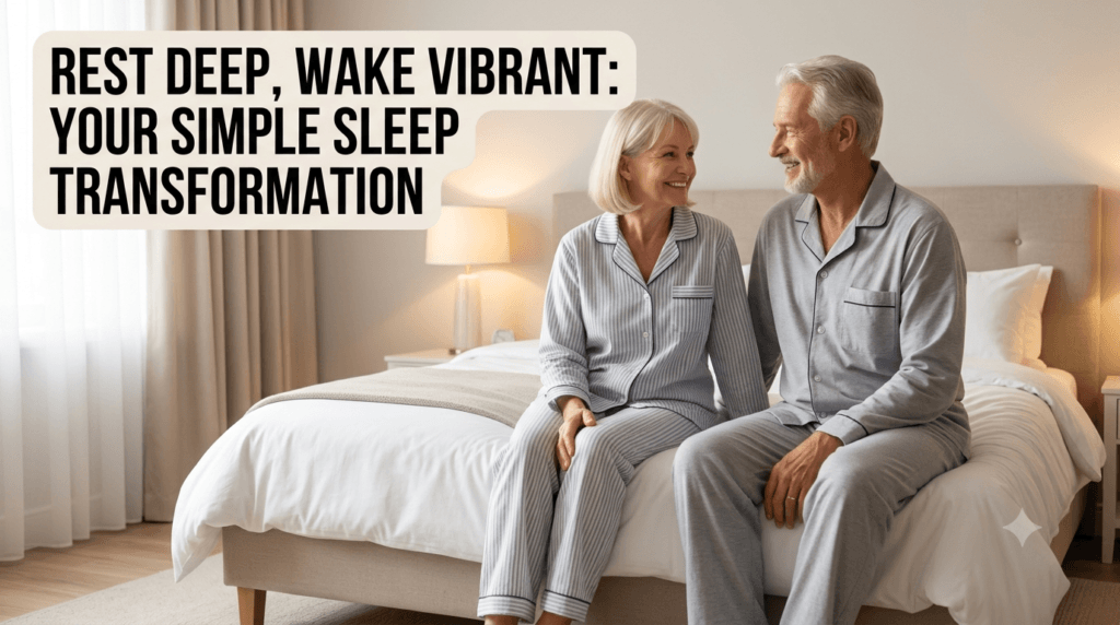 senior couple sitting on bed side with pajama